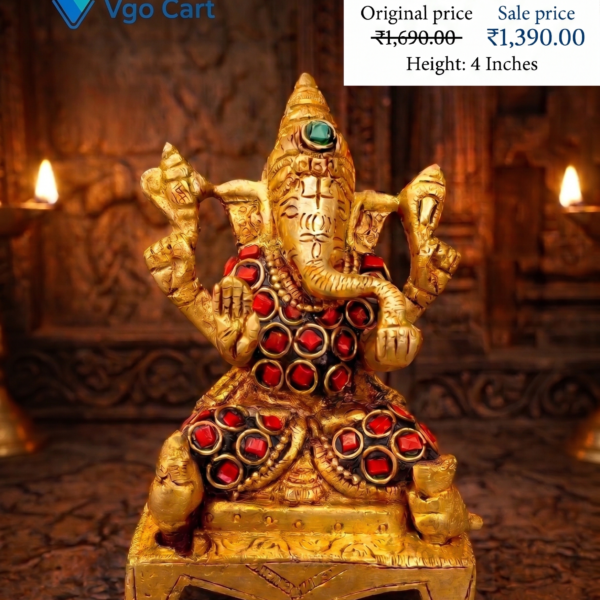 Brass Ganesh Idol Stone Finish Antique 4.5 Inch