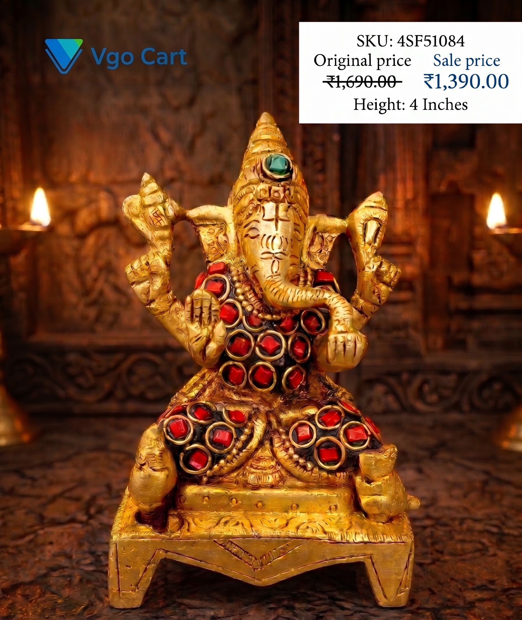 Brass Ganesh Idol Stone finish Antique 4.5 inch Brass Ganesh Idol Stone Finish Antique 4.5 Inch