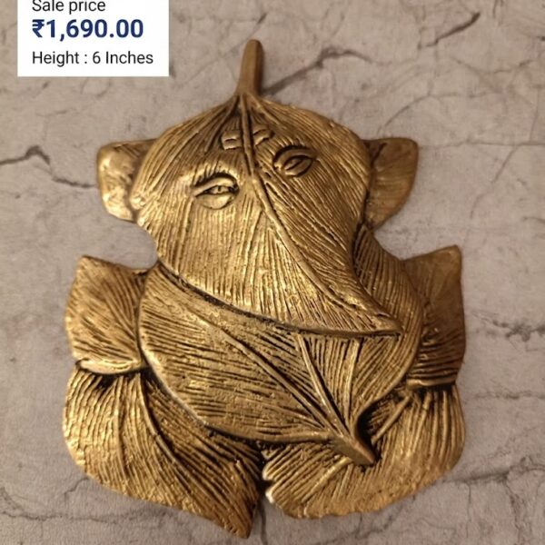 Brass Leaf Ganesha Wall Mount 6 inch
