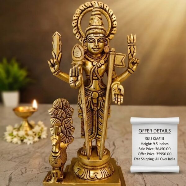 Brass Murugan Idol 9.5 Inch
