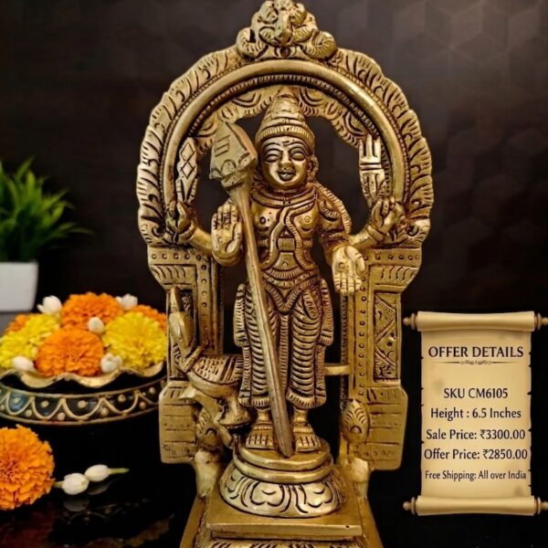 Brass Thiruvachi Murugan Idol 6.5 Inch
