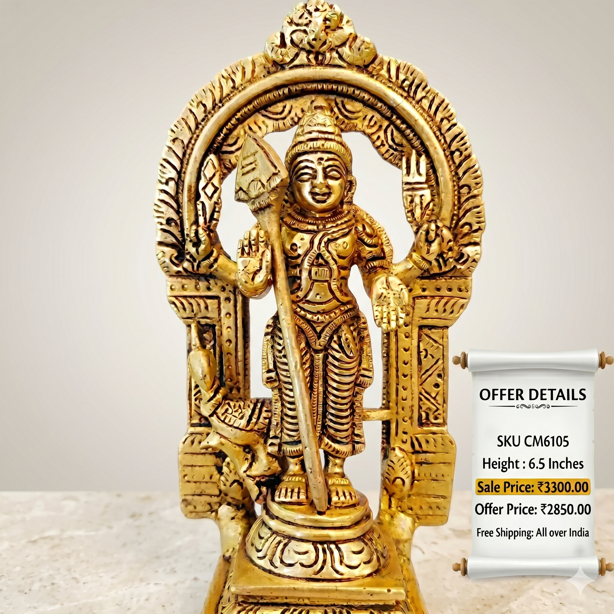 thiruvachi murugan 6.5 inches Brass Thiruvachi Murugan Idol 6.5 Inch