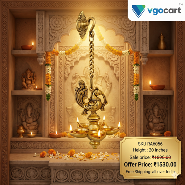 Brass Five Face Hanging Diya - 20''