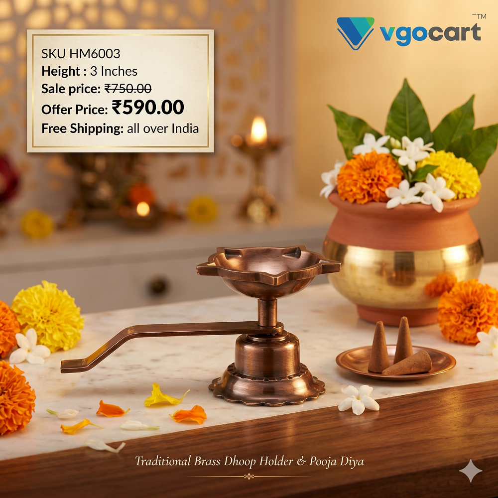brass-dhoop-holder-pooja-gift-antique-home-decor-vgocart-coimbatore-india-HM6003-3 Brass Polished Pooja aarti rose gold 3" - Image 1