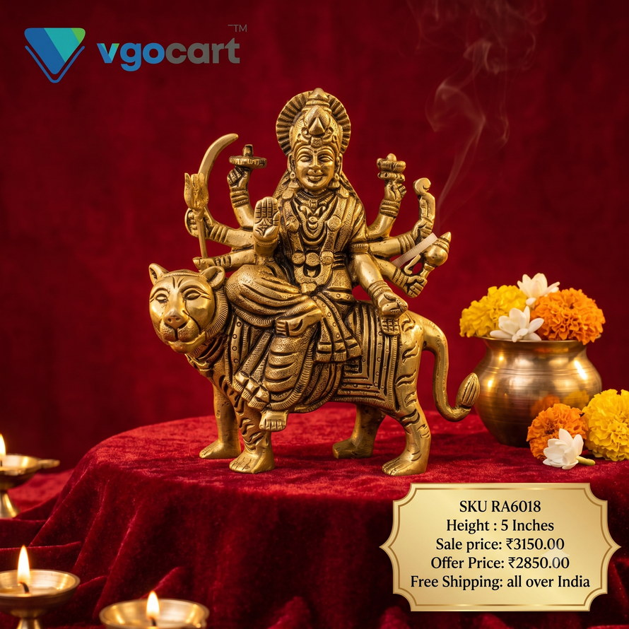 brass-durgai-amman-idol-pooja-gift-vgocart-coimbatore-india-RA6018 Brass Durgai Amman Idol 5" - Image 1