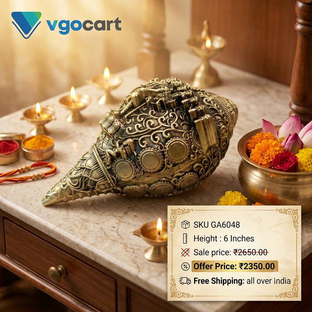 brass-fine-art-sangu-pooja-gift-vgocart-coimbatore-india-ga6048 Brass Fine Art Dasavatharam Sangu - 6'' - Image 1