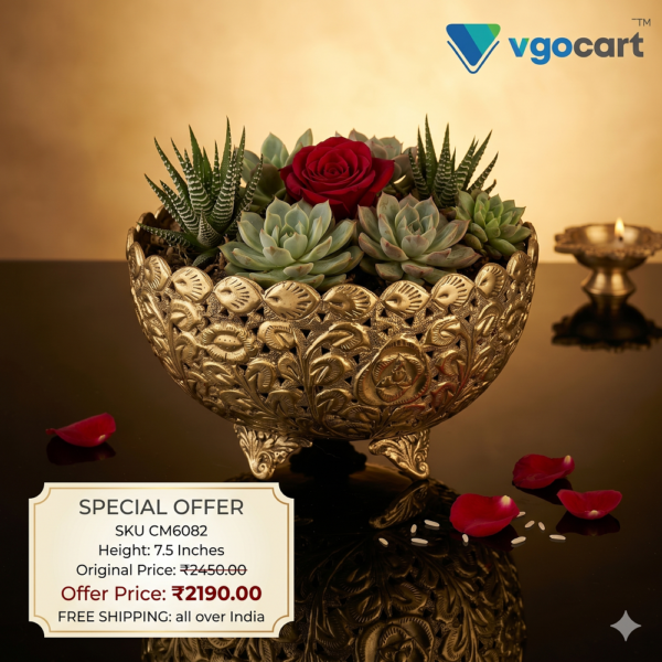 Brass Flower Bowl Oval Base Big 7.5''