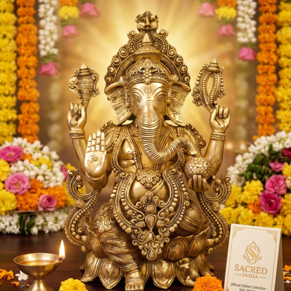 Brass Big Lotus Ganesha Idol 21''
