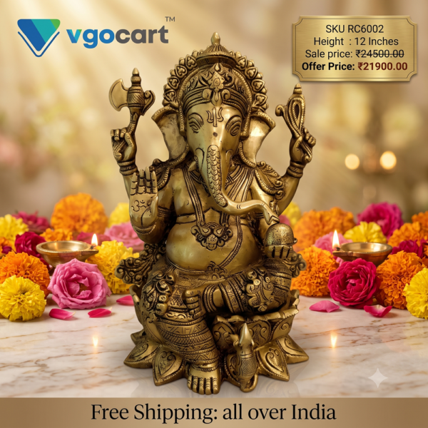Brass SF Lotus Ganesha Idol 12''