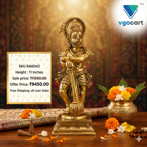 Brass Hanuman Standing Idol - 11''