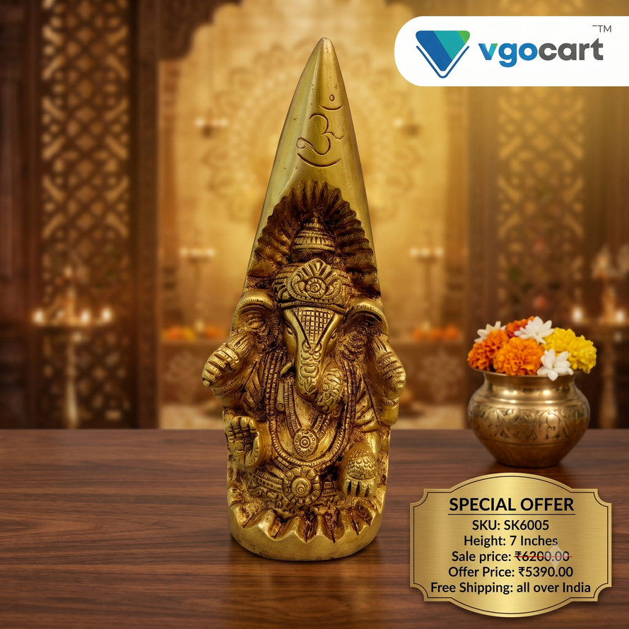 brass-horn-ganesha-home-decor-pooja-vgocart-coimbatore-india-SK6005 Brass Ganesh On Horn 7" - Image 1