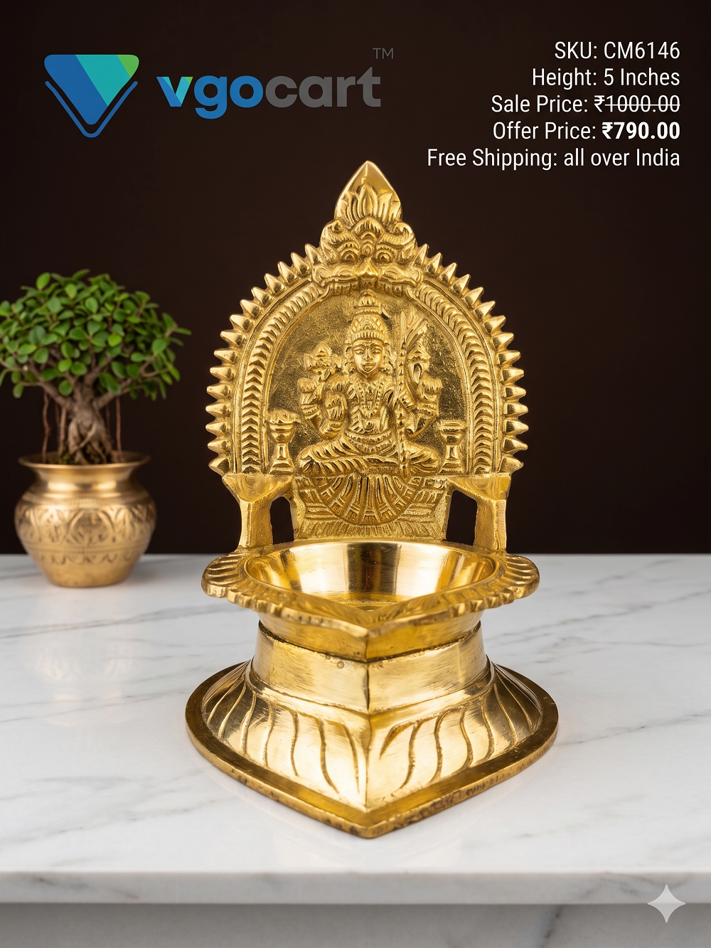 brass-kamakshi-diya-pooja-gift-vgocart-coimbatore-india-cm6146-5 Brass Kamachi Vilakku 5'' - Image 1