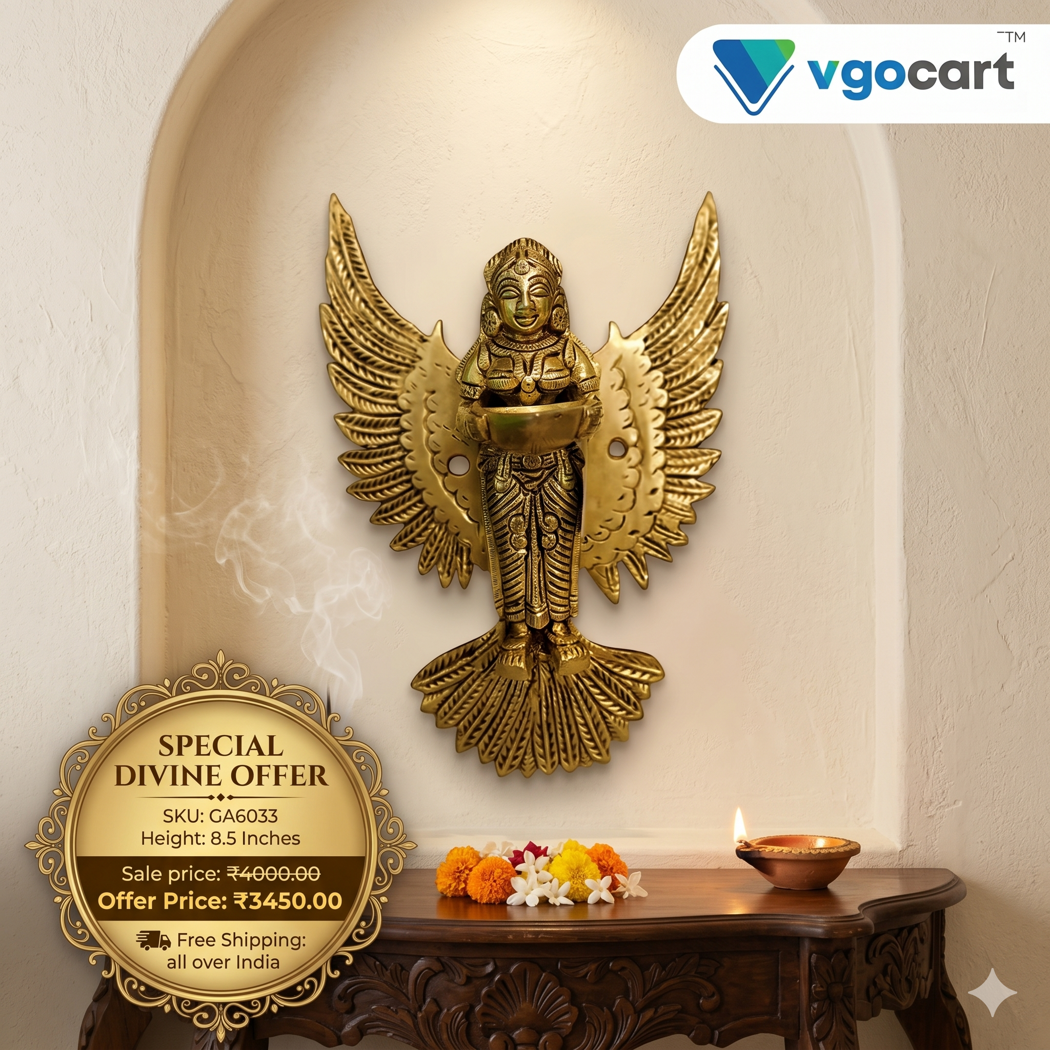 brass-lady-paavai-diya-wall-mount-pooja-gift-antique-decorsone-trichy-india-ga6033-3 Brass Pavai Diya Wall Mount - 8.5' - Image 1