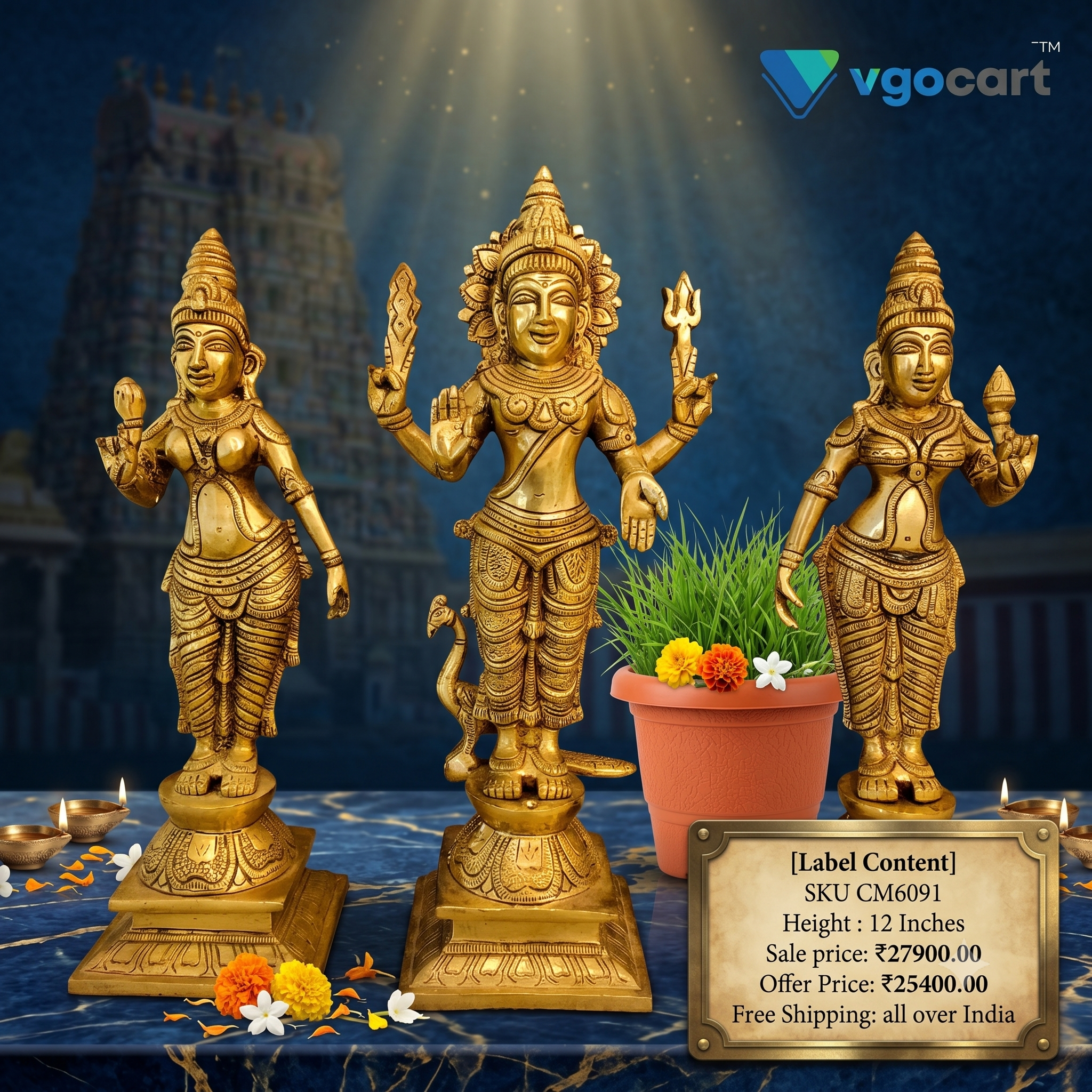 brass-palani-murugan-idol-pooja-gift-vgocart-coimbatore-india11-4 Brass Murugan Valli Deivanai 12'' - Image 1