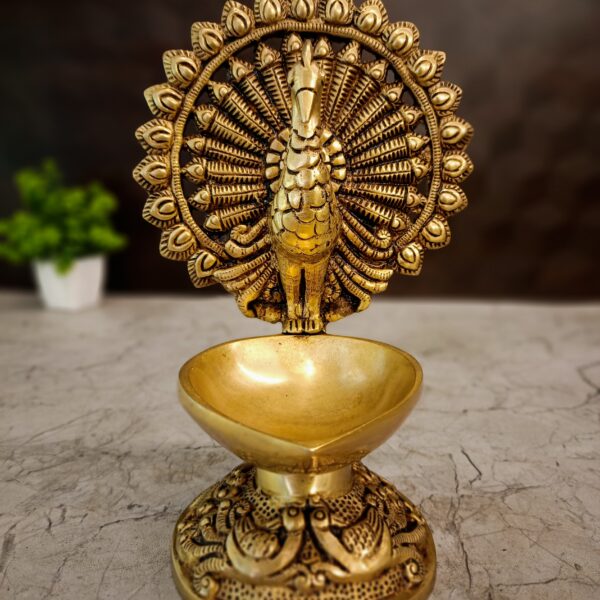 Brass Single Face Peacock Diya - 9''