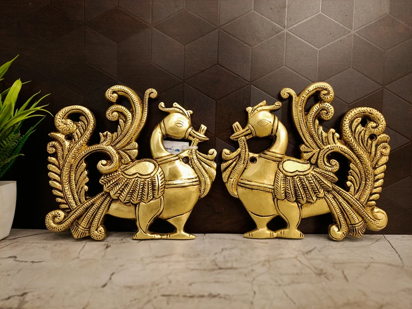 brass-peacock-wall-mount-pooja-gfit-vgocart-coimbatore-india-GA6035 Brass Annam Wall Mount Pair - 6" - Image 1