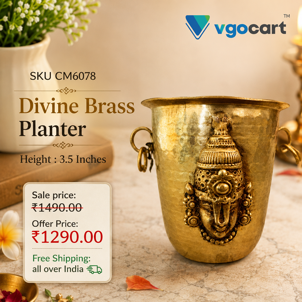 brass-perumal-lakshmi-tumbler-pooja-gift-vgocart-coimbatore-india-cm6078 Brass Laxmi Permual Tumbler 3.5'' - Image 1