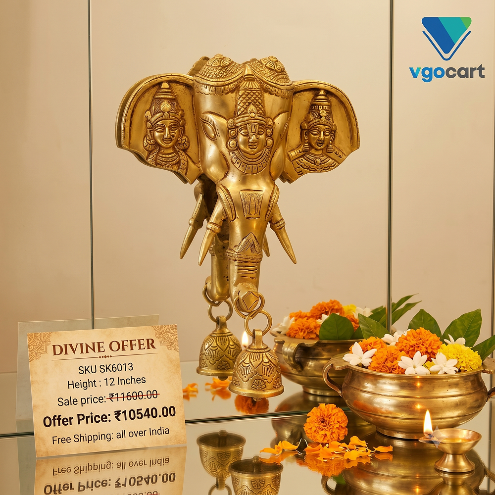 brass-perumal-wall-ganesha-pooja-gift-vgocart-coimbatore-india-sk6013-3 Brass Elephant Face With Perumal Wall Mount - 12'' - Image 1