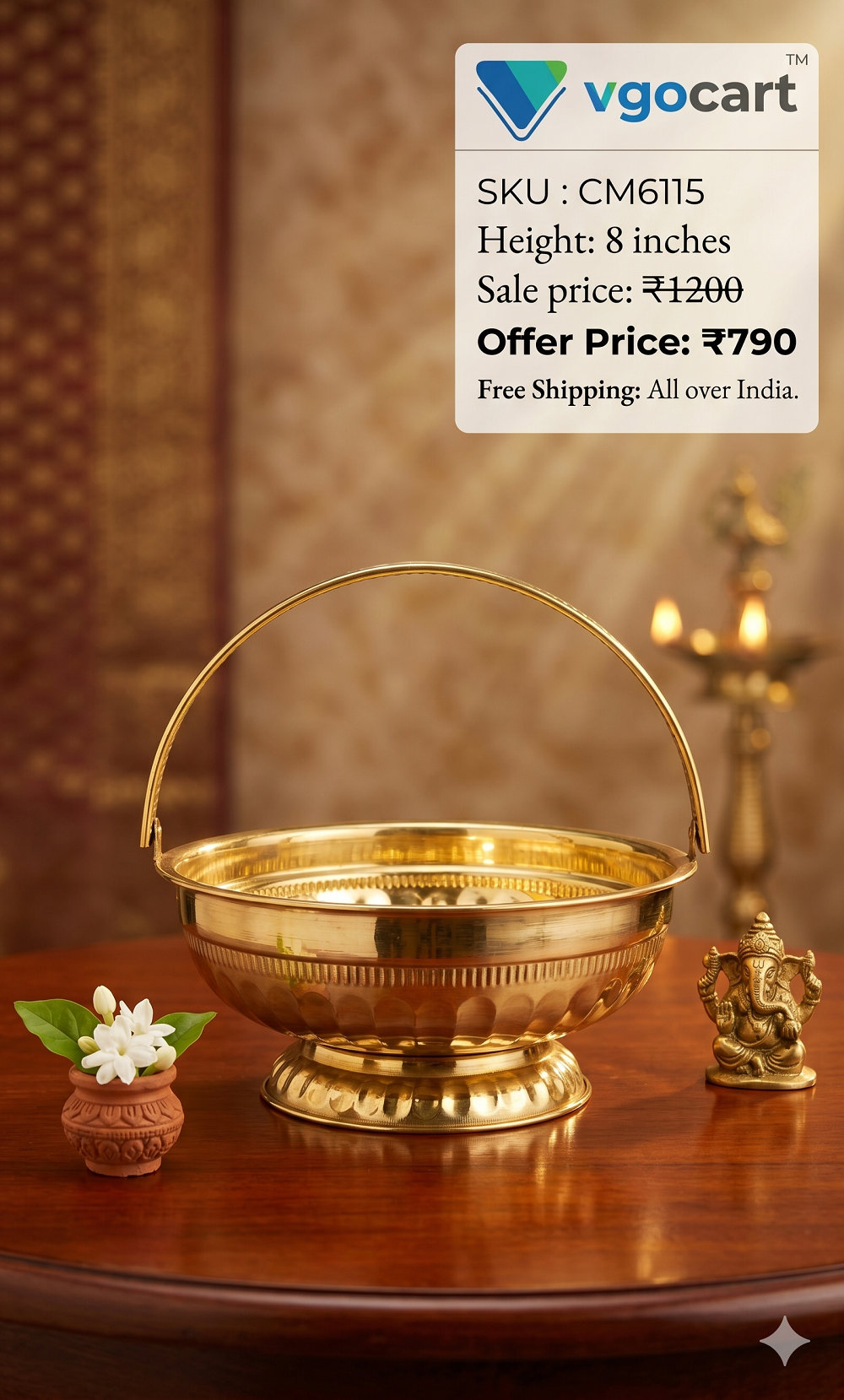 brass-pooja-basket Brass Pooja Basket 8'' - Image 1