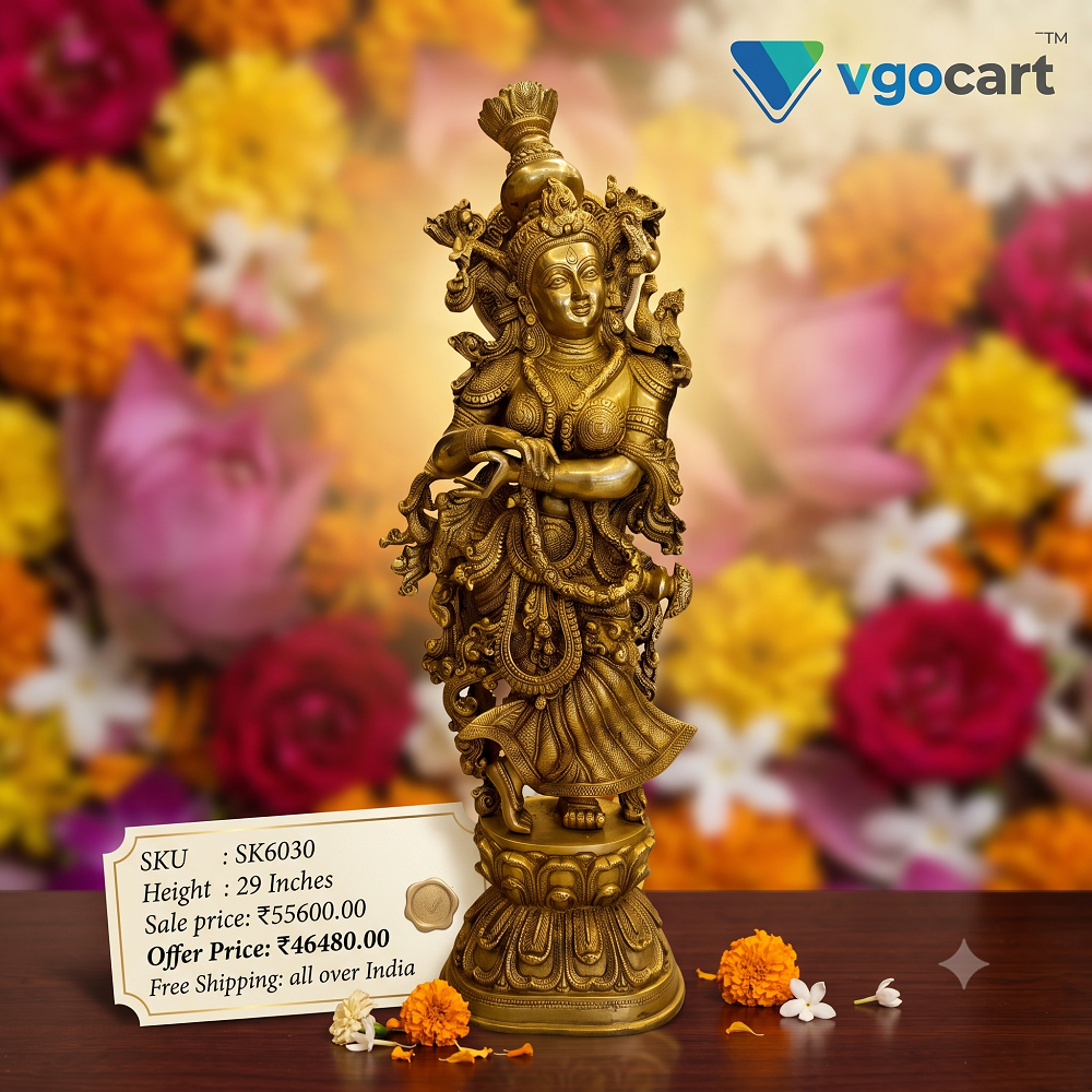 brass-radha-idol-pooja-gift-vgocart-coimbatore-india-SK6030 Brass Radha Idol - 29'' - Image 1
