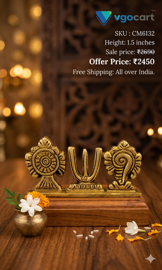 brass-sangu-chakra-idol-vgocart-coimbatore-india-CM6132 Brass Sangu Chakra Perumal Namam Stand 1.5" - Image 1