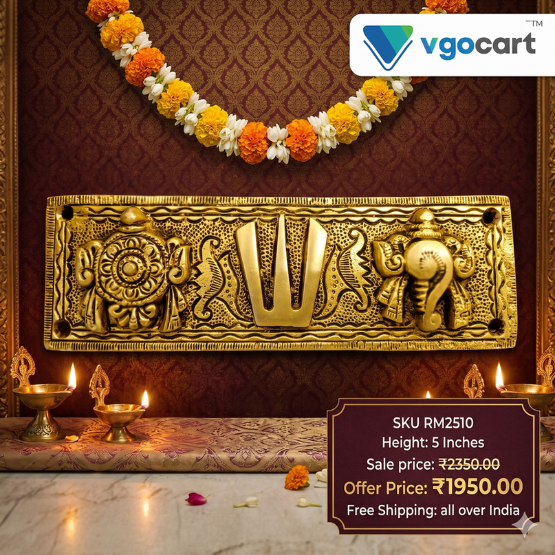 brass-sangu-chakra-namam-plate-pooja-gift-vgocart-coimbatore-india-GA6027 Brass Perumal Namman Plate Wall Mount 2.5'' - Image 1
