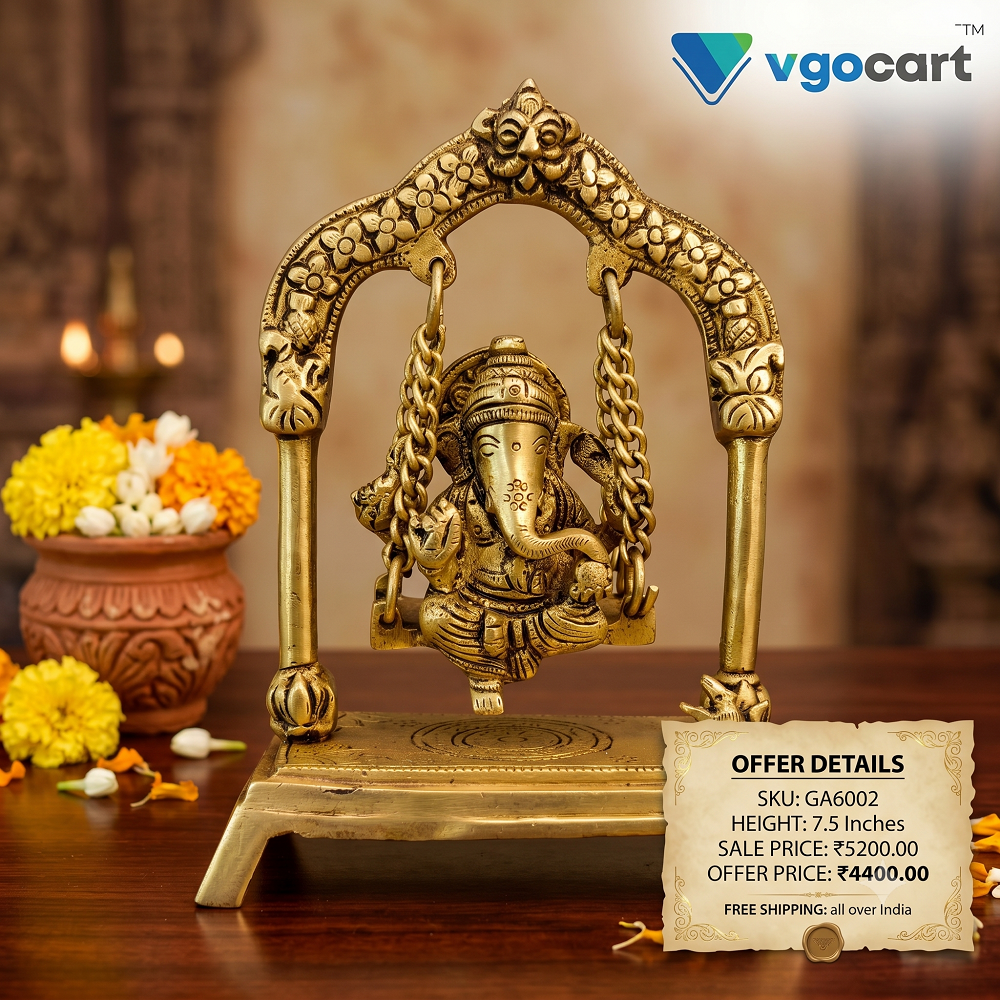 brass-swing-ganesha-idol-pooja-gift-vgocart-coimbatore-india-GA6002 Brass Swing Ganesh Idol - 7.5'' - Image 1